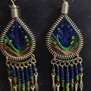 Elegant Blue and Green Beaded Earrings